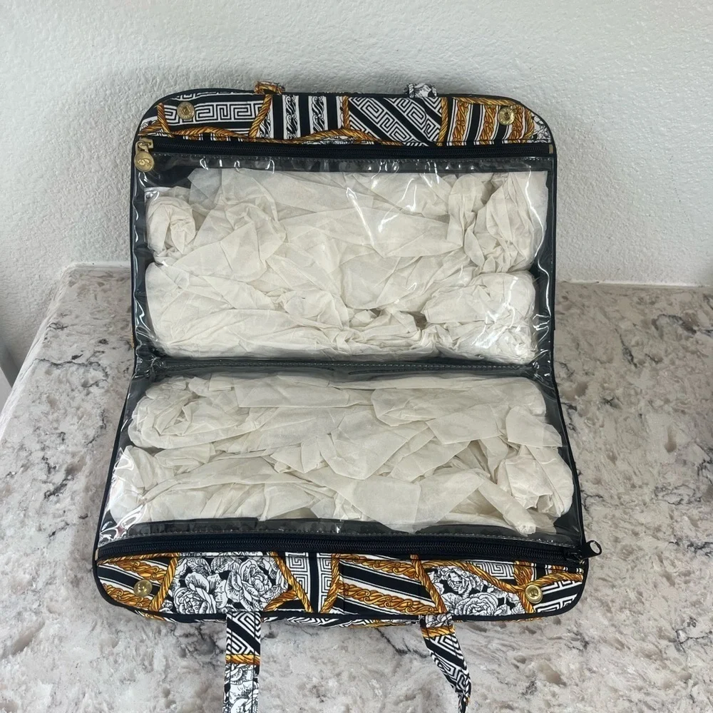 Oscar de la Renta Black and White Cosmetic Bag with Geometric Design